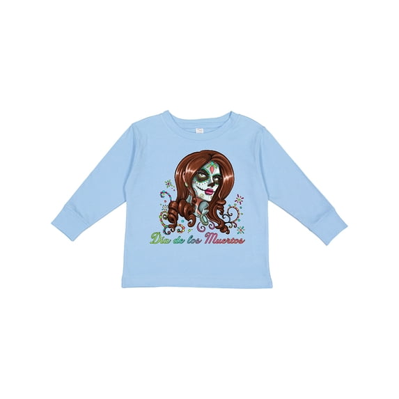 Inktastic Día de los Muertos Woman in Sugar Skull Makeup Boys or Girls Long Sleeve Toddler T-Shirt