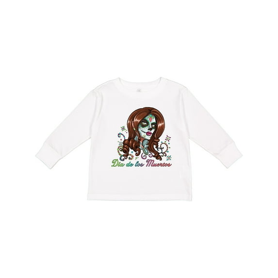 Inktastic Día de los Muertos Woman in Sugar Skull Makeup Boys or Girls Long Sleeve Toddler T-Shirt
