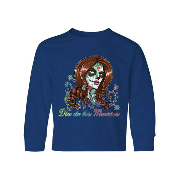 Inktastic Día de los Muertos Woman in Sugar Skull Makeup Long Sleeve Youth T-Shirt