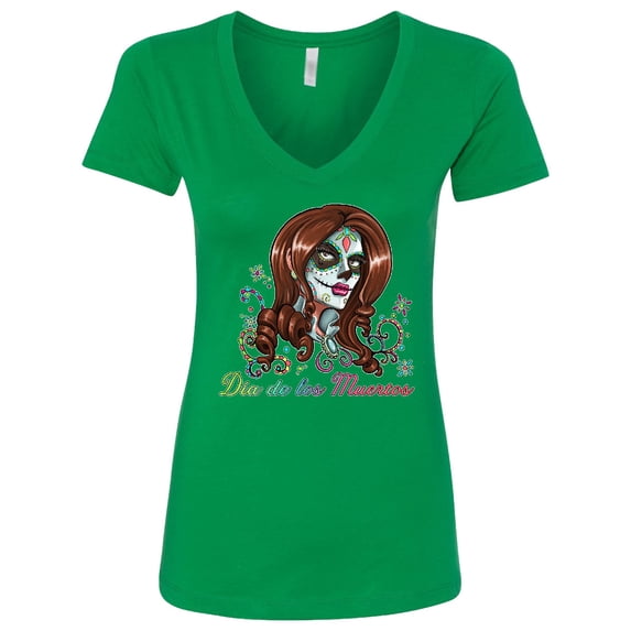 Inktastic DÃa De Los Muertos in Sugar Skull Makeup Women's V-Neck T-Shirt