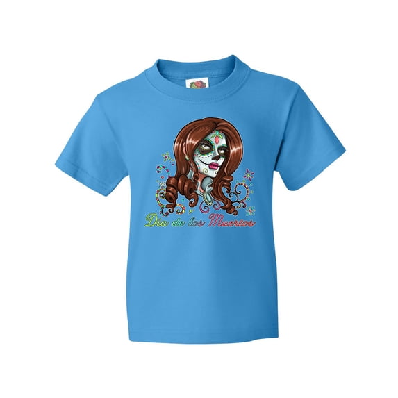 Inktastic Día de los Muertos Woman in Sugar Skull Makeup Youth T-Shirt