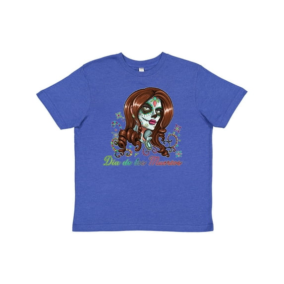 Inktastic Día de los Muertos Woman in Sugar Skull Makeup Youth T-Shirt