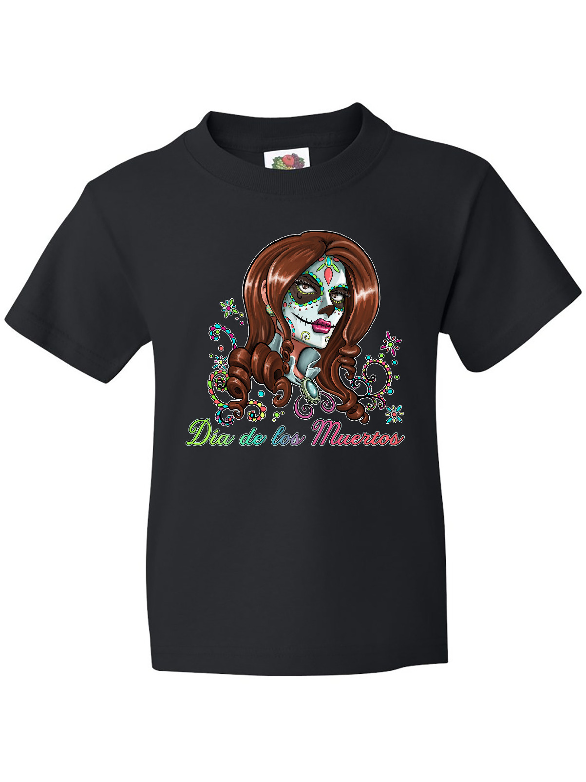 Inktastic Día de los Muertos Woman in Sugar Skull Makeup Youth T-Shirt - image 1 of 4