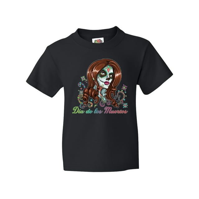 Inktastic Día de los Muertos Woman in Sugar Skull Makeup Youth T-Shirt