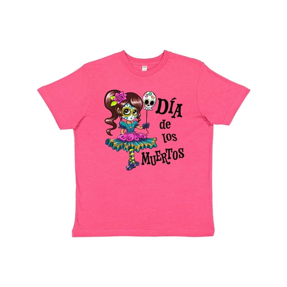 Inktastic DÃa De Los Muertos Girl with Skull Balloon Youth T-Shirt
