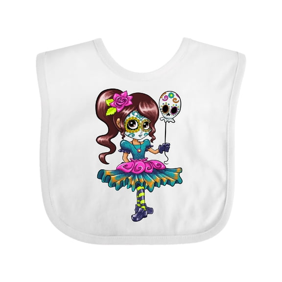 Inktastic Día de los Muertos girl with decorative skull balloon Boys or Girls Baby Bib