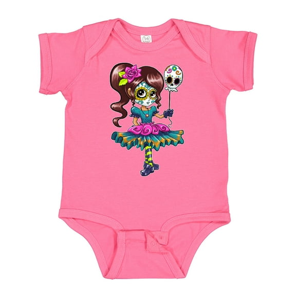 Inktastic DÃa de los Muertos girl with decorative skull balloon Boys or Girls Baby Bodysuit
