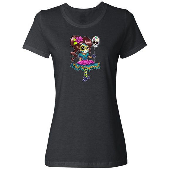 Inktastic Día de los Muertos girl with decorative skull balloon Women's T-Shirt