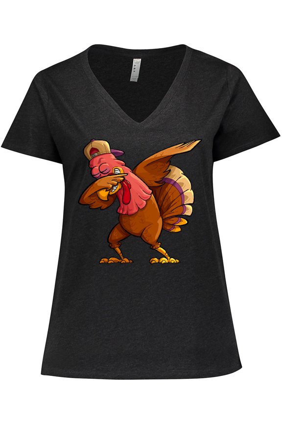 Dabbing Turkey Thanksgiving Women's Plus Size V-Neck T-Shirt