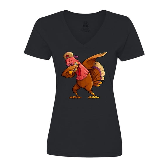 Inktastic Dabbing Turkey Thanksgiving Women's V-Neck T-Shirt