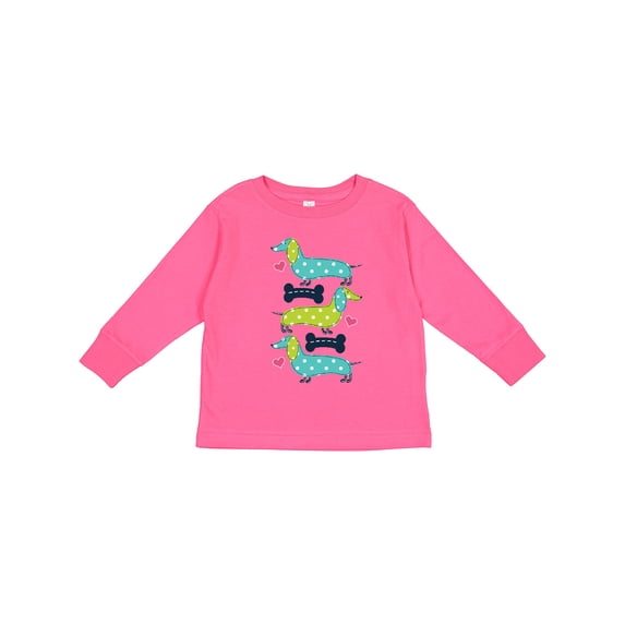 Inktastic Dachshund Dog Lover Polka Dot Puppies Girls Long Sleeve Toddler T-Shirt