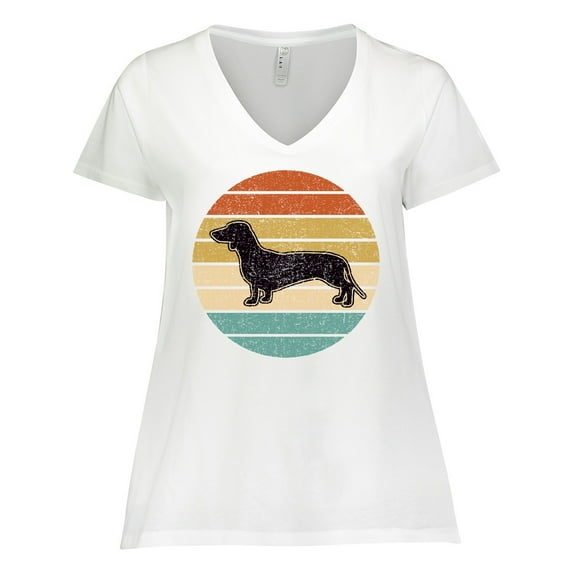 Inktastic Dachshund Dog Retro Sunset Women's Plus Size V-Neck T-Shirt