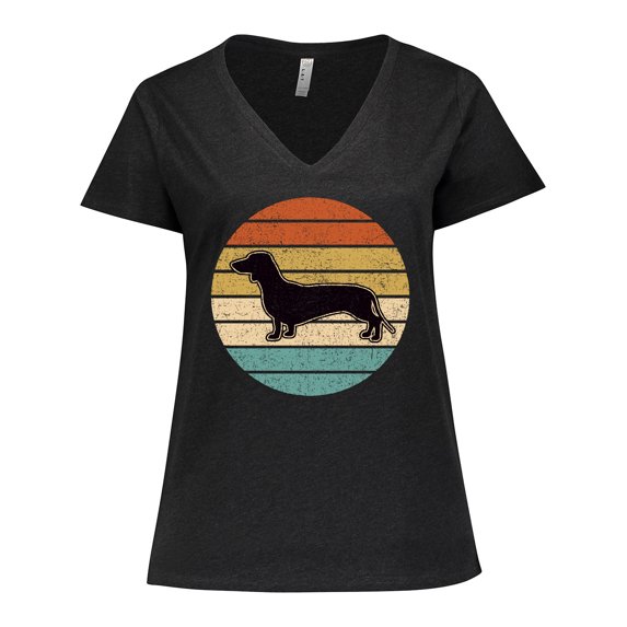 Inktastic Dachshund Dog Retro Sunset Women's Plus Size V-Neck T-Shirt