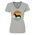 thumbnail image 1 of Inktastic Dachshund Dog Retro Sunset Women's V-Neck T-Shirt, 1 of 5