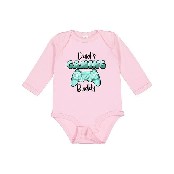 Inktastic Dad's Gaming Buddy- Aqua Controller Boys or Girls Long Sleeve Baby Bodysuit