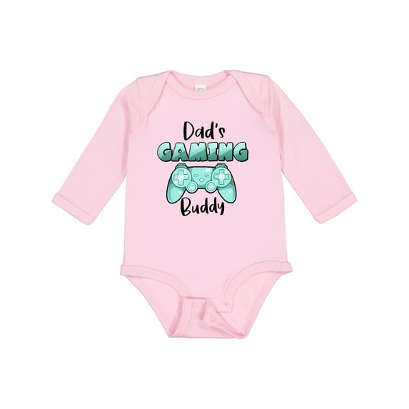 Inktastic Dad's Gaming Buddy- Aqua Controller Boys or Girls Long Sleeve Baby Bodysuit