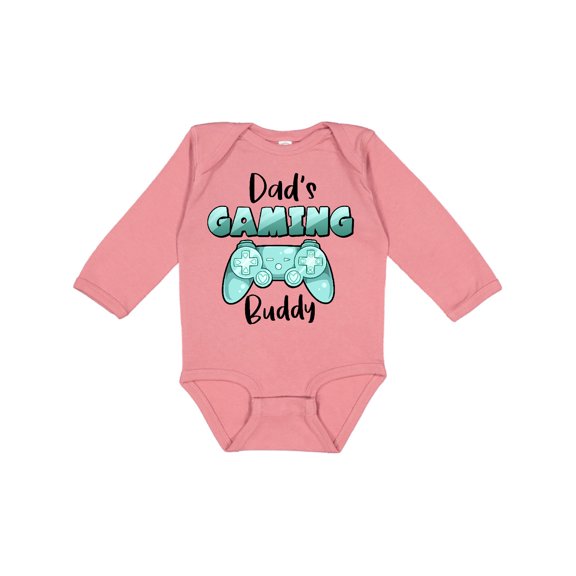 Inktastic Dad's Gaming Buddy- Aqua Controller Boys or Girls Long Sleeve Baby Bodysuit