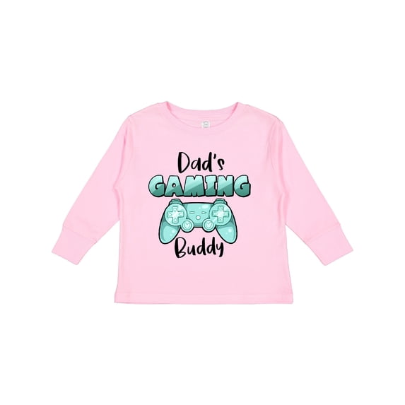 Inktastic Dad's Gaming Buddy- Aqua Controller Boys or Girls Long Sleeve Toddler T-Shirt