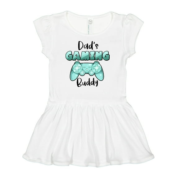 Inktastic Dad's Gaming Buddy- Aqua Controller Girls Baby Dress