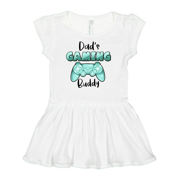 Inktastic Dad's Gaming Buddy- Aqua Controller Girls Baby Dress