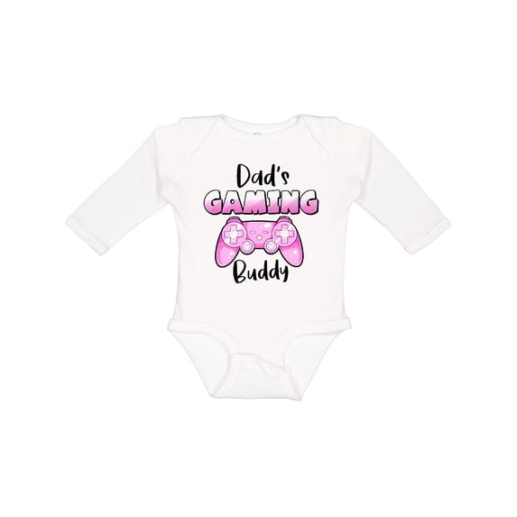 Inktastic Dad's Gaming Buddy- Pink Controller Boys or Girls Long Sleeve Baby Bodysuit