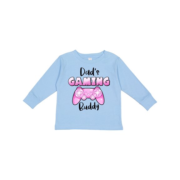 Inktastic Dad's Gaming Buddy- Pink Controller Boys or Girls Long Sleeve Toddler T-Shirt