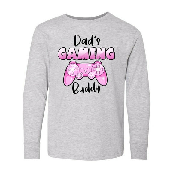Inktastic Dad's Gaming Buddy- Pink Controller Long Sleeve Youth T-Shirt