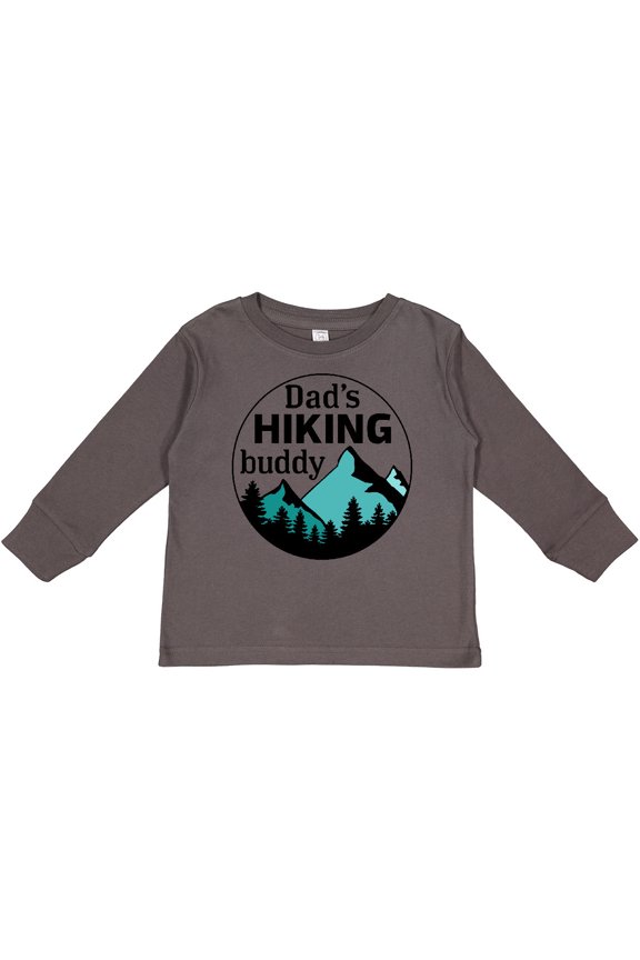Dad's Hiking Buddy with Mountains and Trees Boys or Girls Long Sleeve Toddler T-Shirt