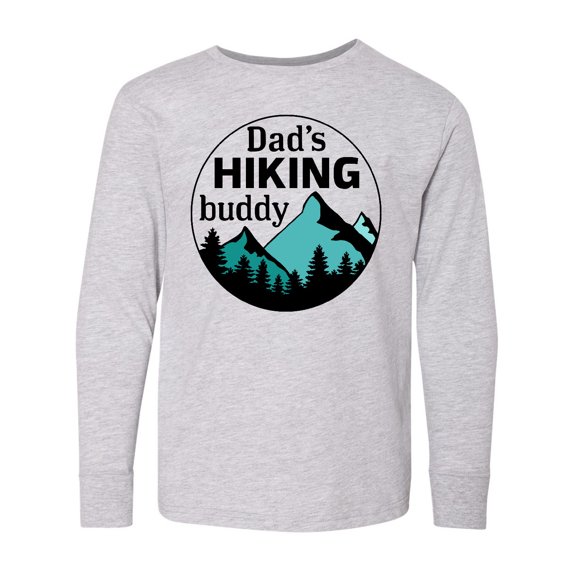 Inktastic Dad's Hiking Buddy with Mountains and Trees Long Sleeve Youth T-Shirt