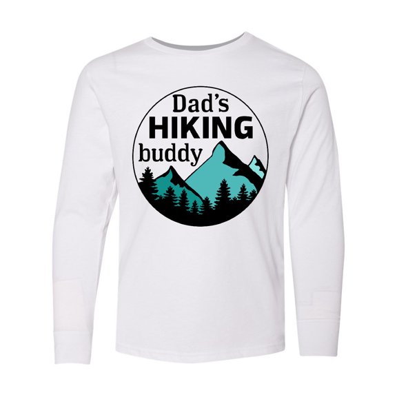 Inktastic Dad's Hiking Buddy with Mountains and Trees Long Sleeve Youth T-Shirt