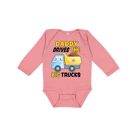 Inktastic Daddy Drives The Big Trucks with Dump Truck Boys or Girls Long Sleeve Baby Bodysuit