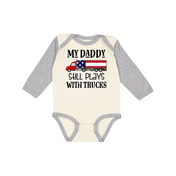 Inktastic Daddy Plays with Trucks Boys or Girls Long Sleeve Baby Bodysuit