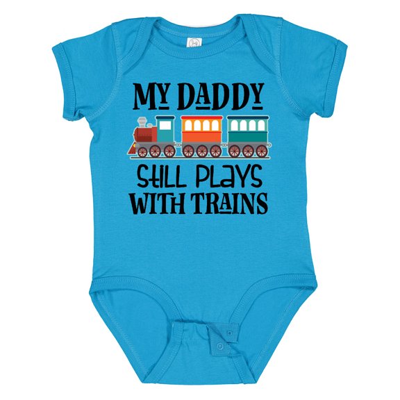Inktastic Daddy Still Plays with Trains Boys or Girls Baby Bodysuit