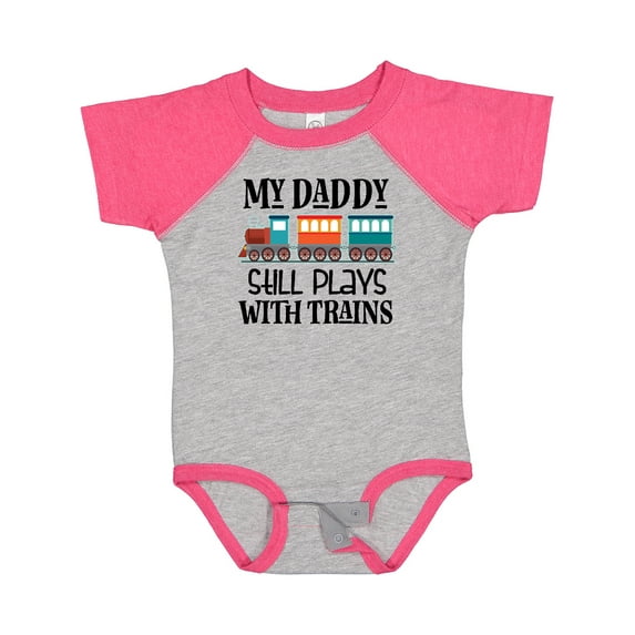 Inktastic Daddy Still Plays with Trains Boys or Girls Baby Bodysuit