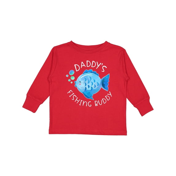 Inktastic Daddy's Fishing Buddy with Cute Blue Fish Boys or Girls Long Sleeve Toddler T-Shirt