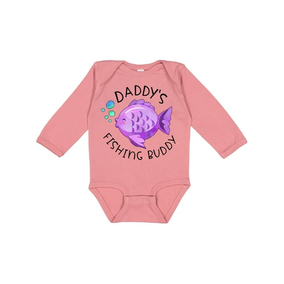 Inktastic Daddy's Fishing Buddy with Cute Purple Fish Boys or Girls Long Sleeve Baby Bodysuit