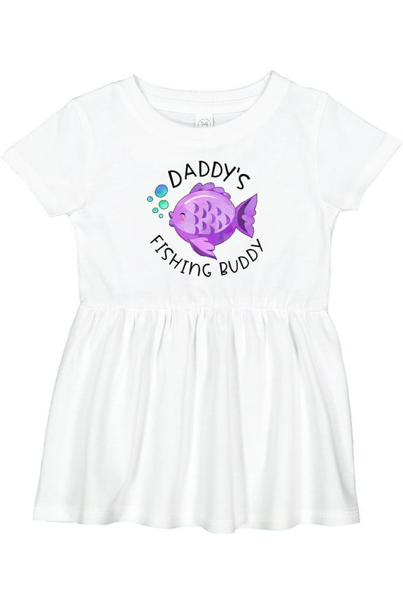 Daddy's Fishing Buddy with Cute Purple Fish Girls Baby Dress