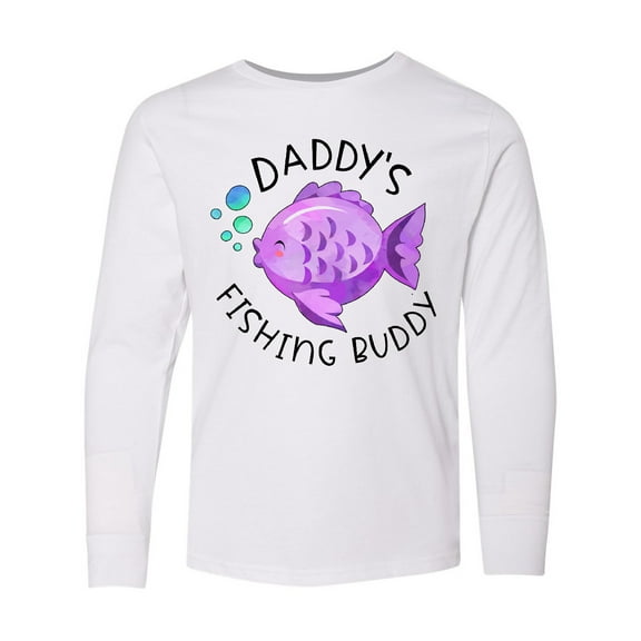 Inktastic Daddy's Fishing Buddy with Cute Purple Fish Long Sleeve Youth T-Shirt