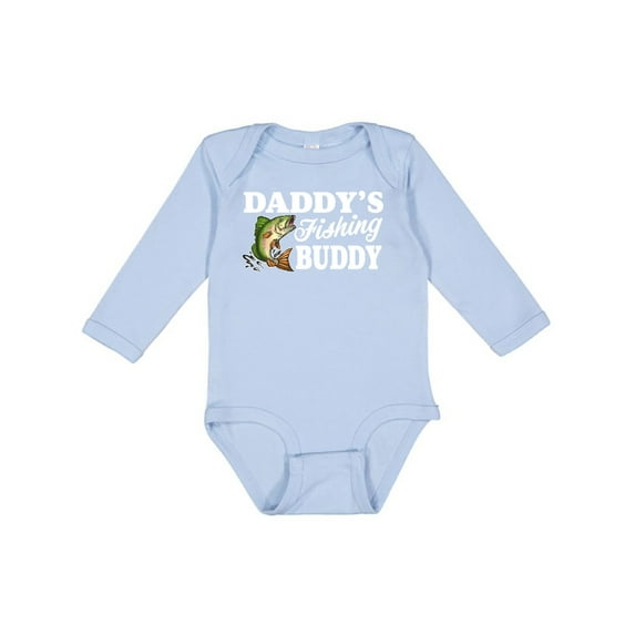 Inktastic Daddy's Fishing Buddy with White Text Boys Long Sleeve Baby Bodysuit