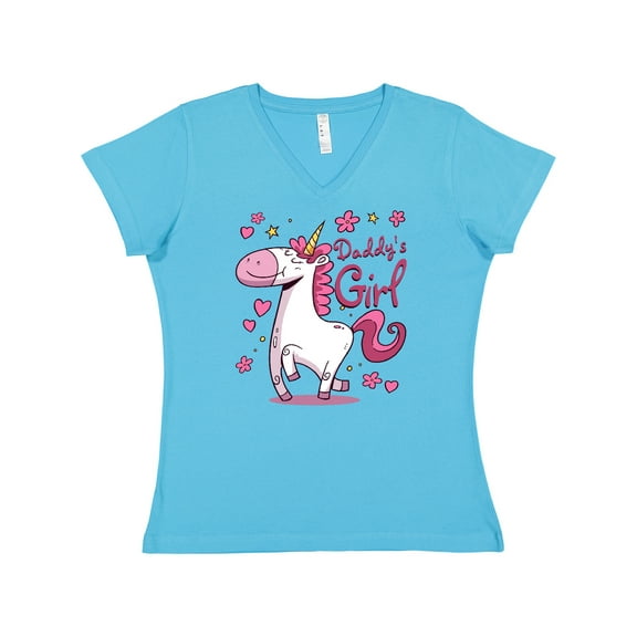 Inktastic Daddy's Girl Unicorn Women's V-Neck T-Shirt