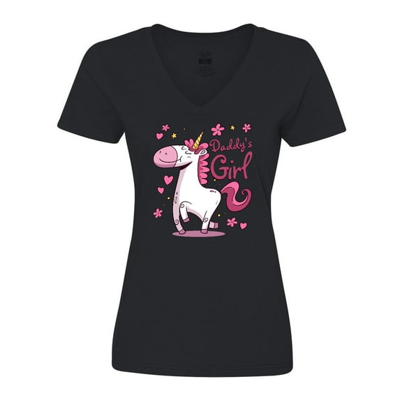 Inktastic Daddy's Girl Unicorn Women's V-Neck T-Shirt