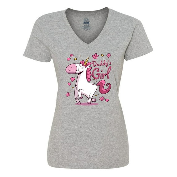 Inktastic Daddy's Girl Unicorn Women's V-Neck T-Shirt