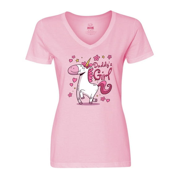Inktastic Daddy's Girl Unicorn Women's V-Neck T-Shirt