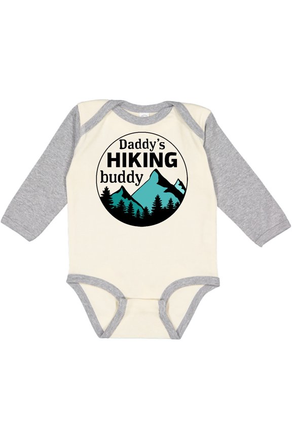 Daddy's Hiking Buddy with Mountains and Trees Boys or Girls Long Sleeve Baby Bodysuit
