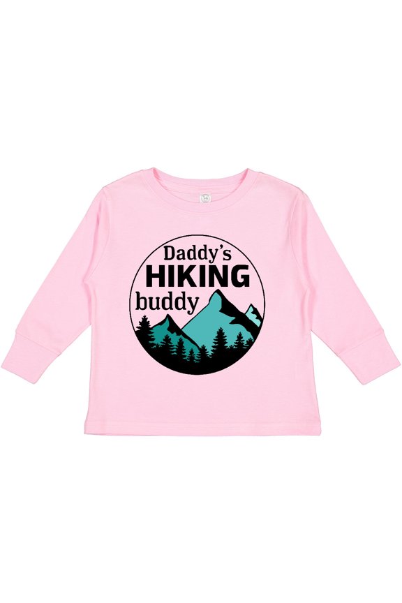 Daddy's Hiking Buddy with Mountains and Trees Boys or Girls Long Sleeve Toddler T-Shirt