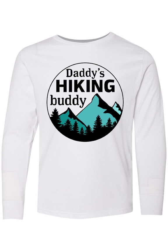 Daddy's Hiking Buddy with Mountains and Trees Long Sleeve Youth T-Shirt