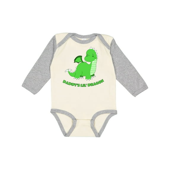 Inktastic Daddy's Lil' Dragon Cute Green Dragon Boys or Girls Long Sleeve Baby Bodysuit