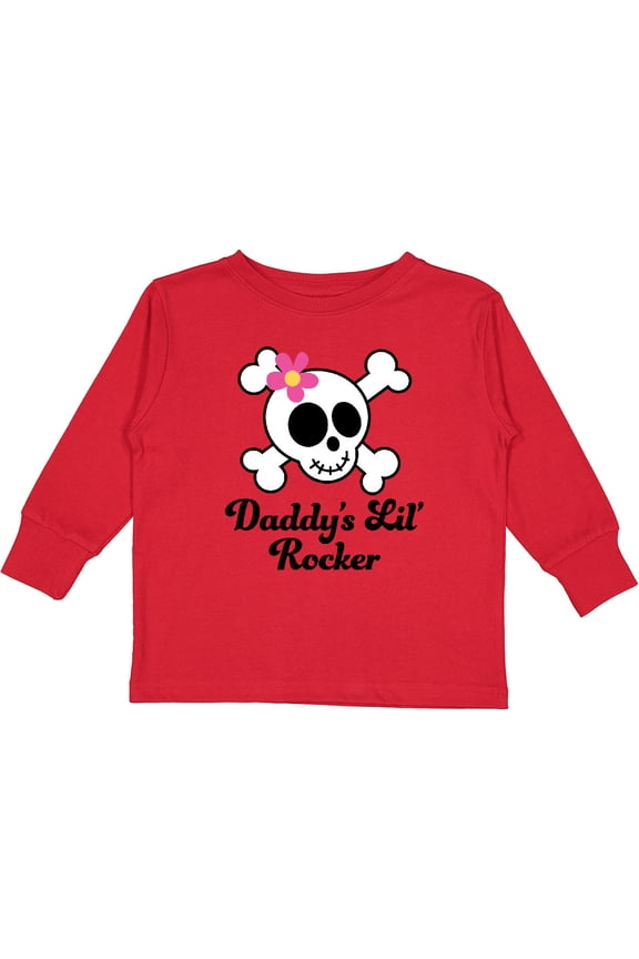 Daddy's Little Rocker Skull Girls Long Sleeve Toddler T-Shirt