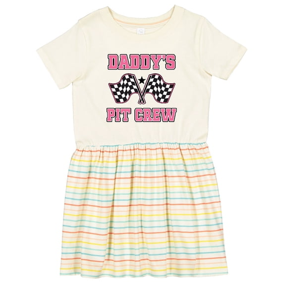 Inktastic Daddy's Pit Crew Design with Checkered Flags Girls Toddler Dress