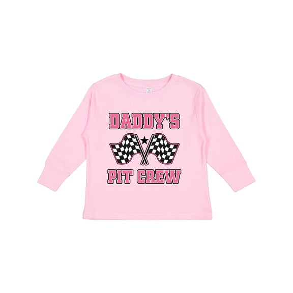 Inktastic Daddy's Pit Crew Design with Checkered Flags Girls Long Sleeve Toddler T-Shirt